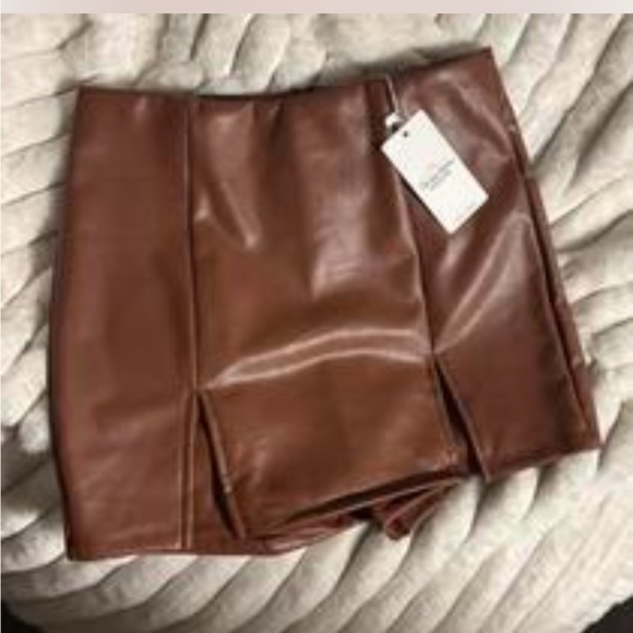 Brown Faux Leather Skort - Picture 1 of 3
